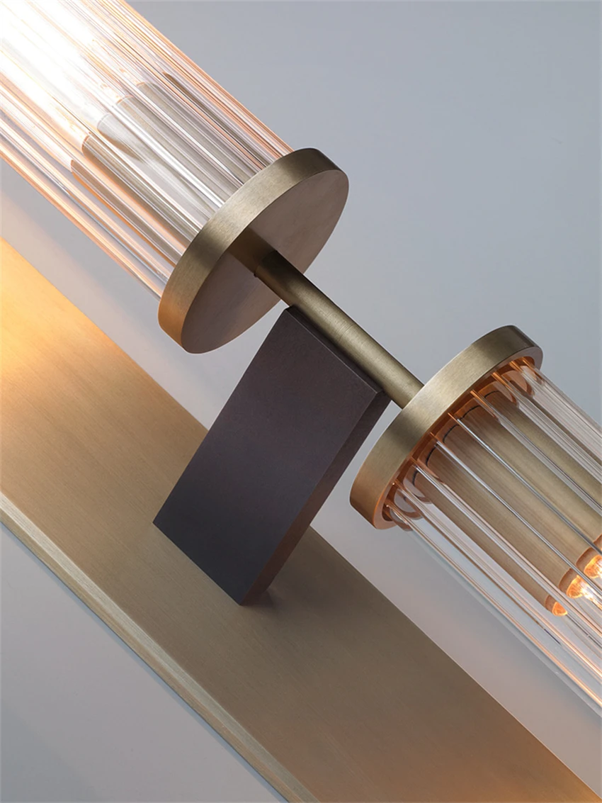 copper glass wall lamps American modern living room dining room bedroom bedside lamp mirror front aisle bathroom sconces lights image 4