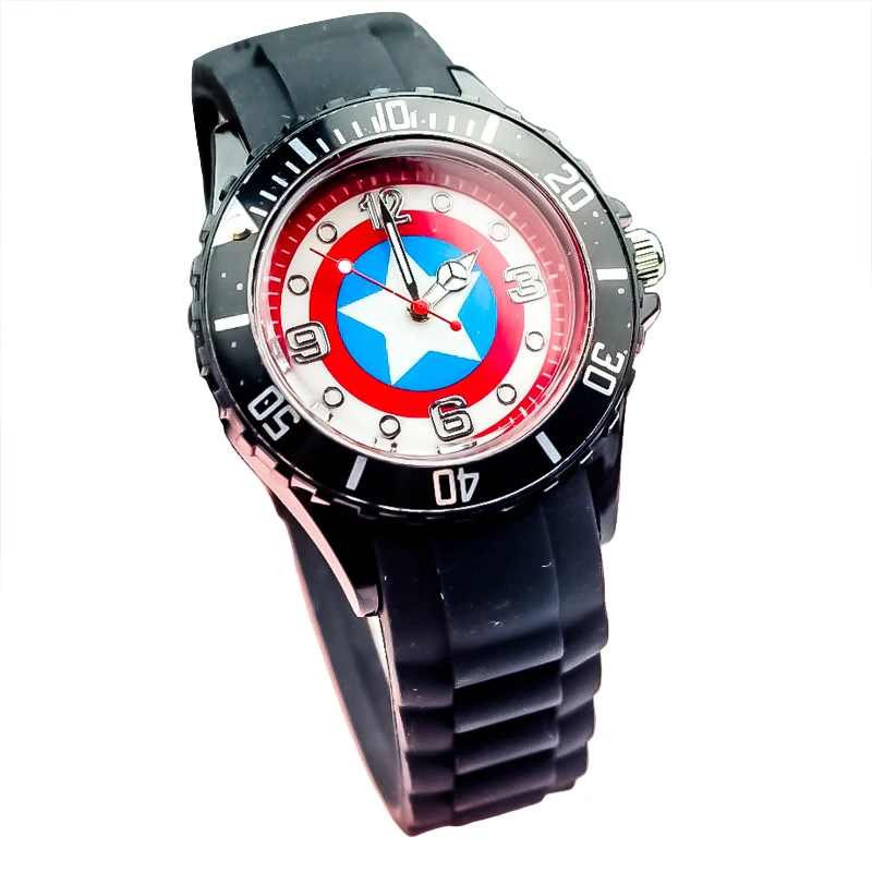 Miniso Anime Cartoon Marvel Captain America Round Quartz Children Watch Boys Student Silicone Belt Wristwatch Christmas Gift