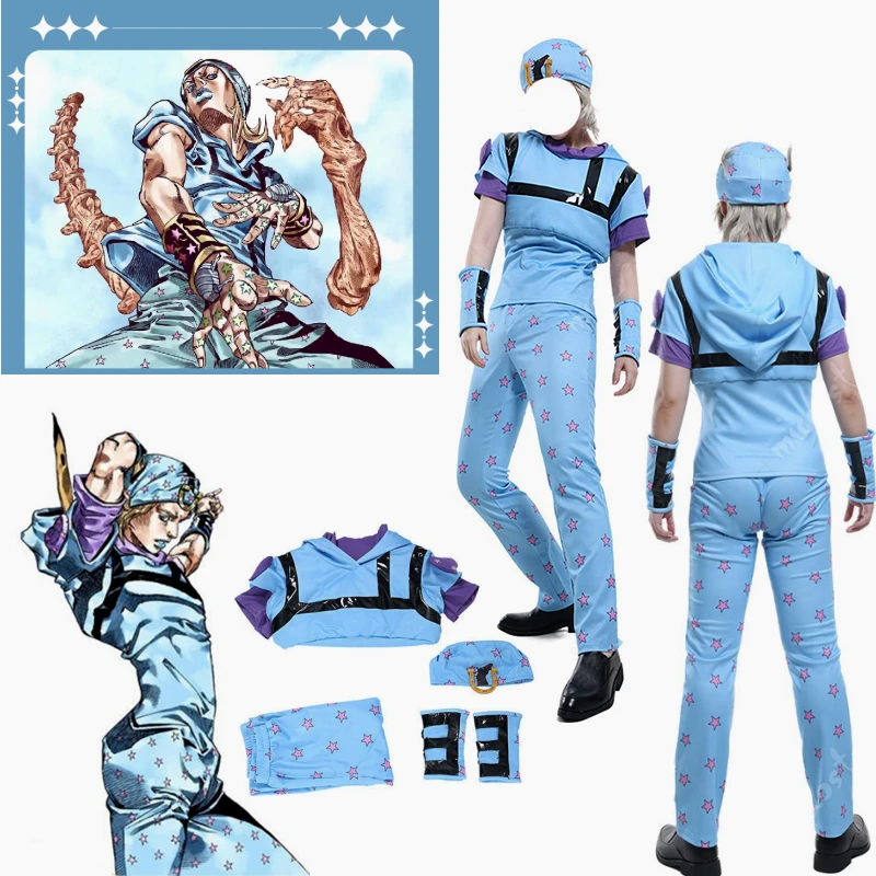 Anime JoJo's Bizarre Adventure Johnny Joestar STEEL BALL RUN Cosplay Costumes Halloween Top+Hat+Pants+Wristband Uniform Outfits