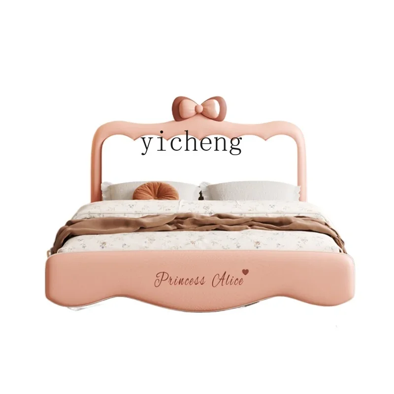 ZZ Modern Princess Bed Pink Children's Bed Solid Wood Girl's Dream Castle Bed