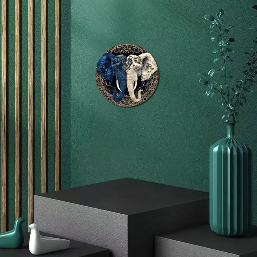 لوحة من القصدير، علامة إكليل تحت عنوان الفيل، علامة ديكور معدنية مستديرة من الألومنيوم للمنزل، ديكور جدار غرفة المعيشة، هدايا منزلية جديدة
