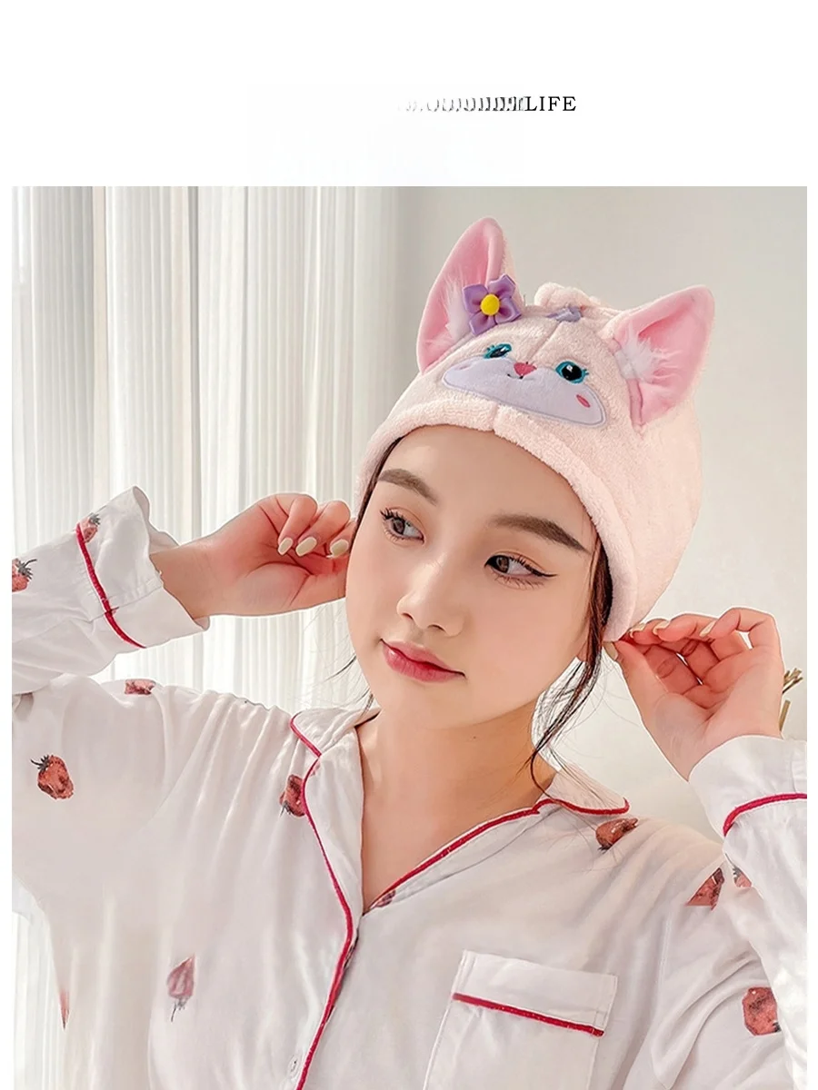 

Tlife Lingna Coral Fce Absorbent Haircap Ins Sle Bath Cap Dry Hair Towel Cartoon Pattern One Size Fits Most