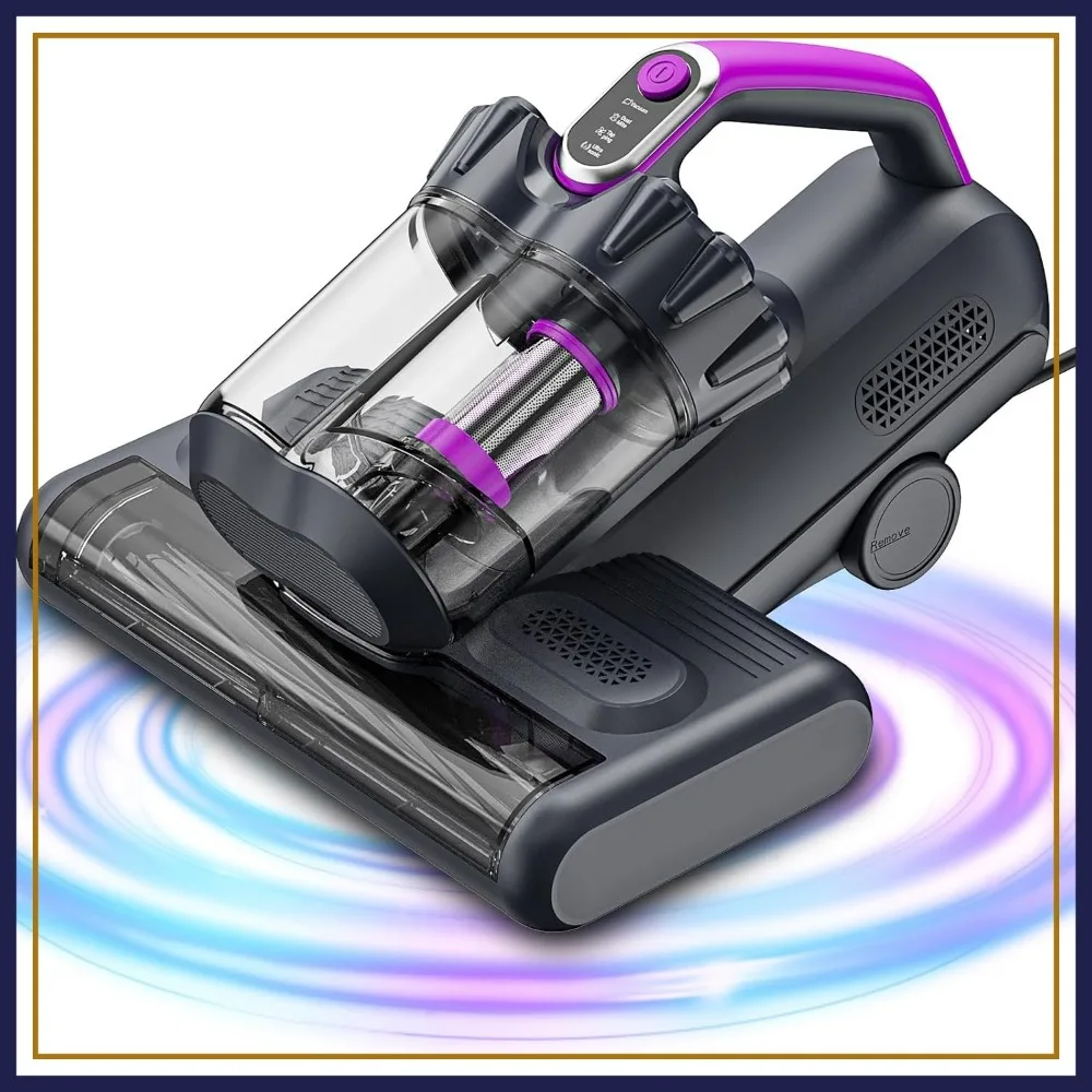 

Handheld Mattress Vacuum Cleaner, 17Kpa Suction 500W, UV-C Light & Heating & Ultrasonic, Dual Roller Brushes, Corded, Black
