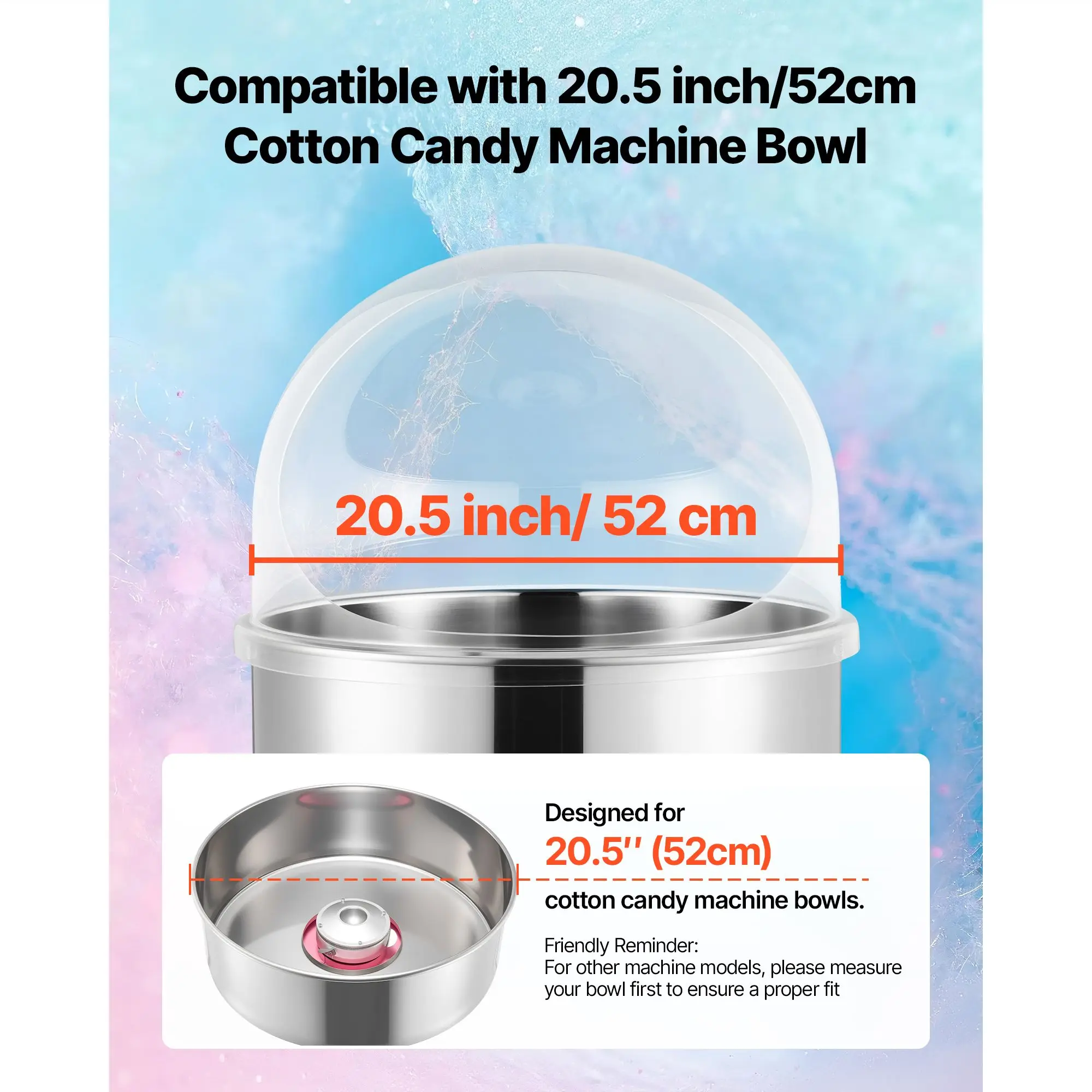 Cotton Candy Machine Cover, Transparent Acrylic Dome Bubble Shield, Cotton Candy Machine Bubble Shield Compatible with 20.5In
