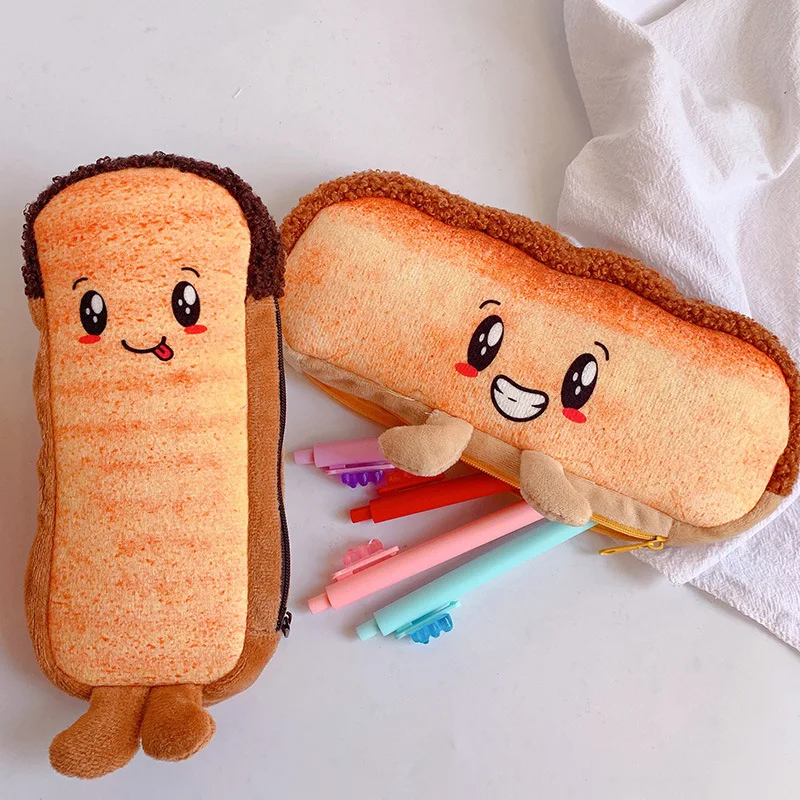 1 Stück niedlich kreative große Kapazität Toast Stift Beutel Spaß Plüsch Stift Tasche Student Reiß verschluss Beutel Brot Aufbewahrung tasche Münz geldbörse Kinder Geschenke