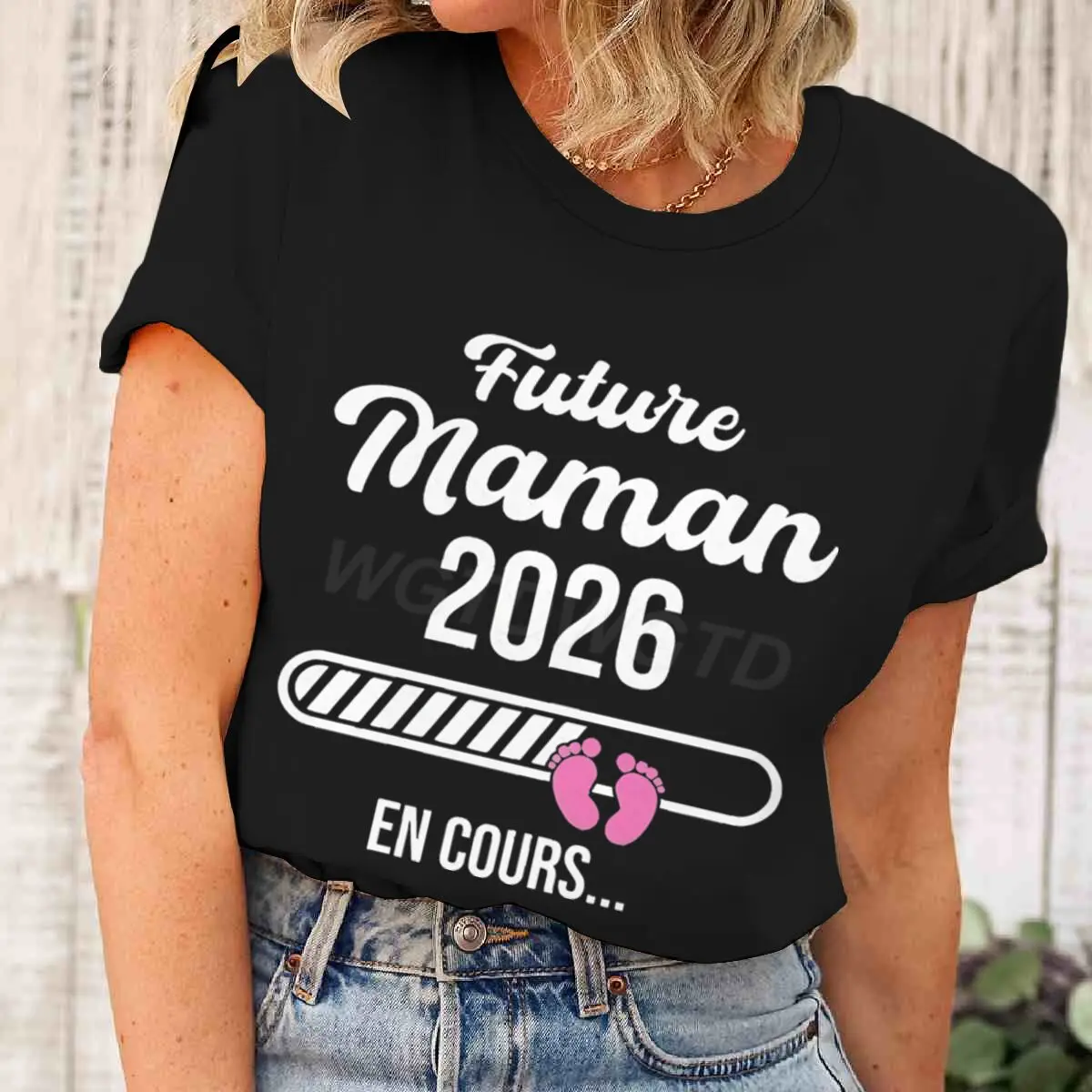 Futuie Mama 2026 En Cours Print T Shirts Women Casual Short Sleeve T-shirts Pregnancy Announcement Camisetas Mujer Tees