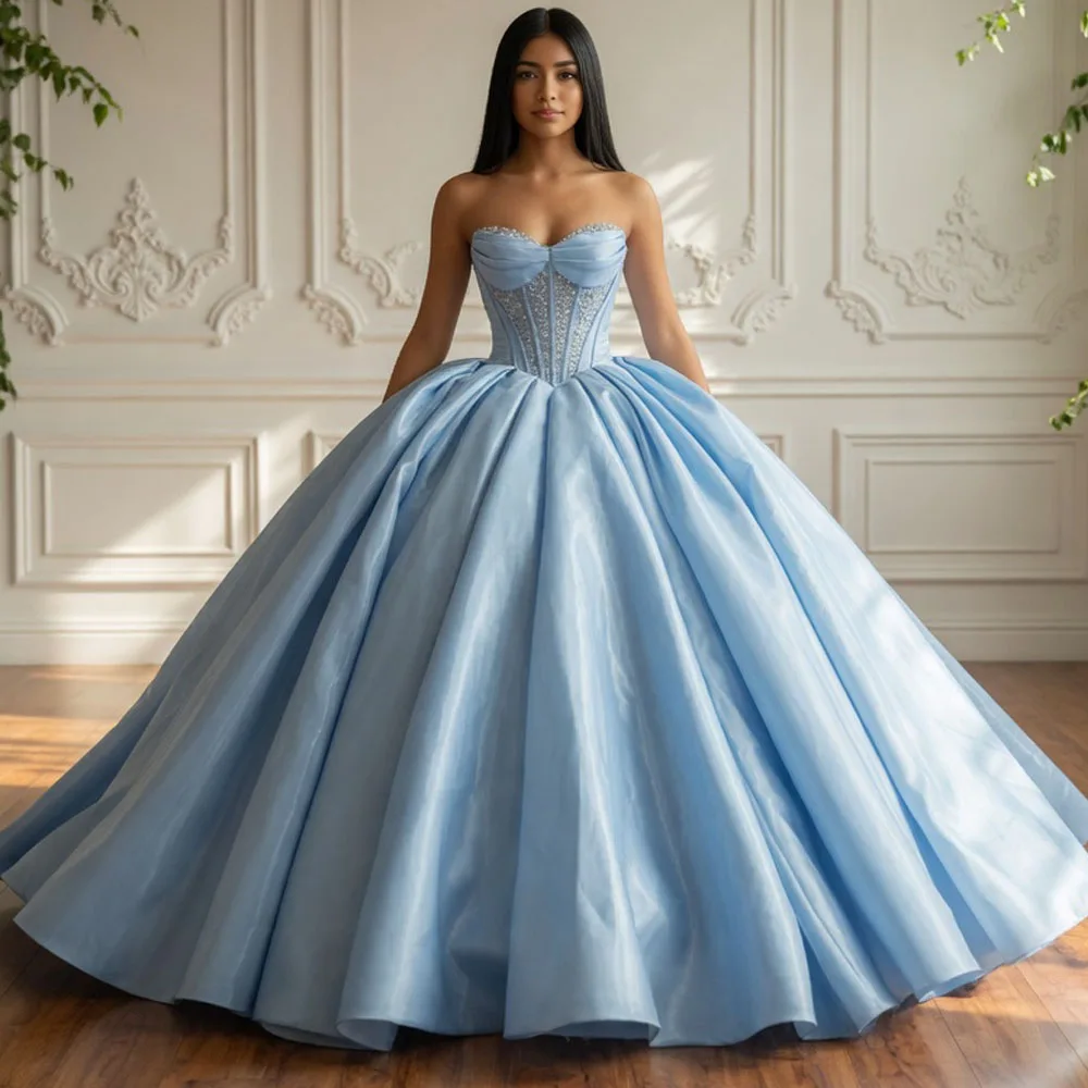 

Elegant Blue Sleeveless Sweetheart Quinceanera Dress With Lace-Up Back And Beading For Women