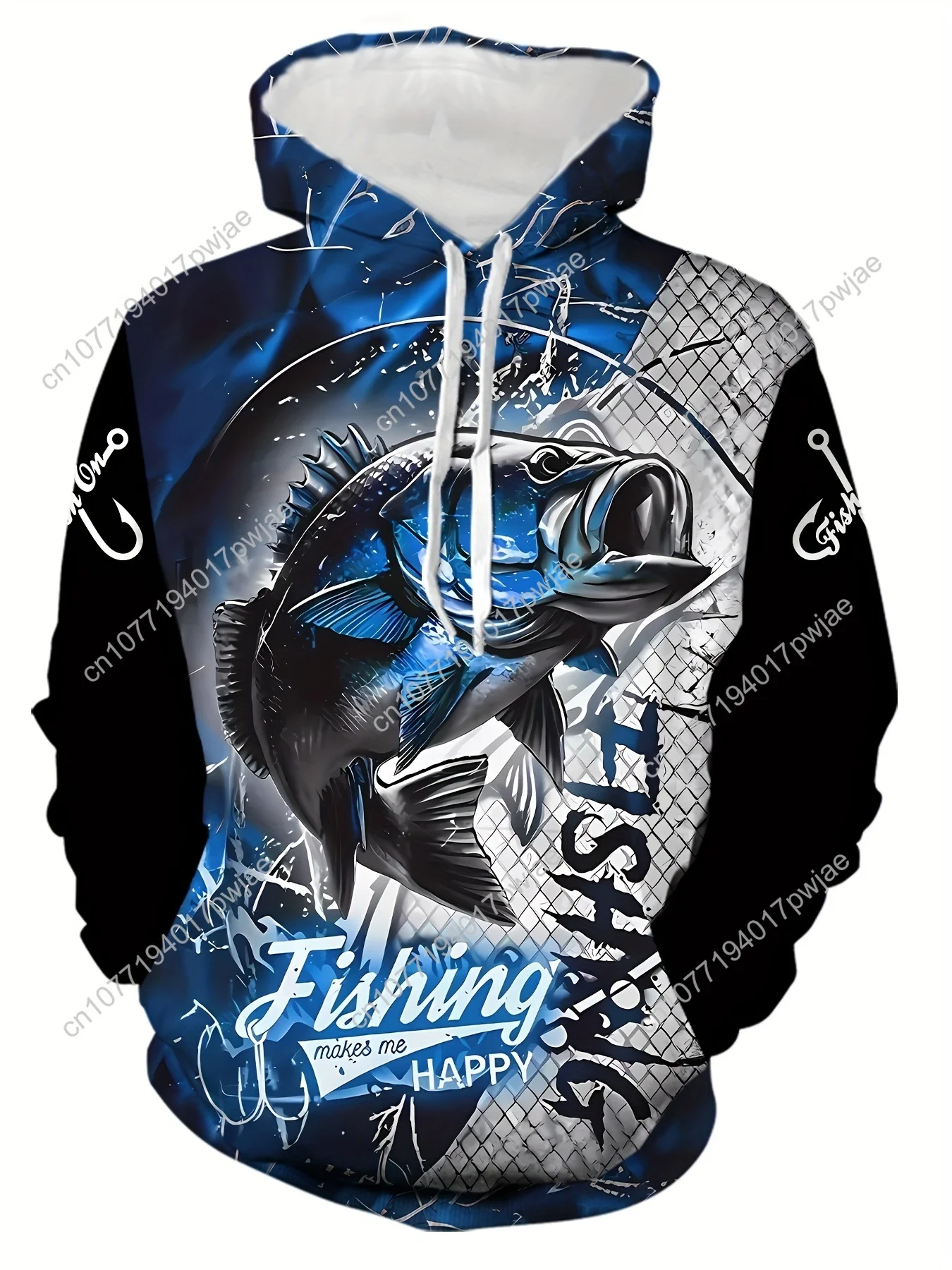 Moletom masculino com capuz com estampa gráfica de peixe 3D vibrante – macio, respirável e confortável – perfeito para primavera, outono e inverno