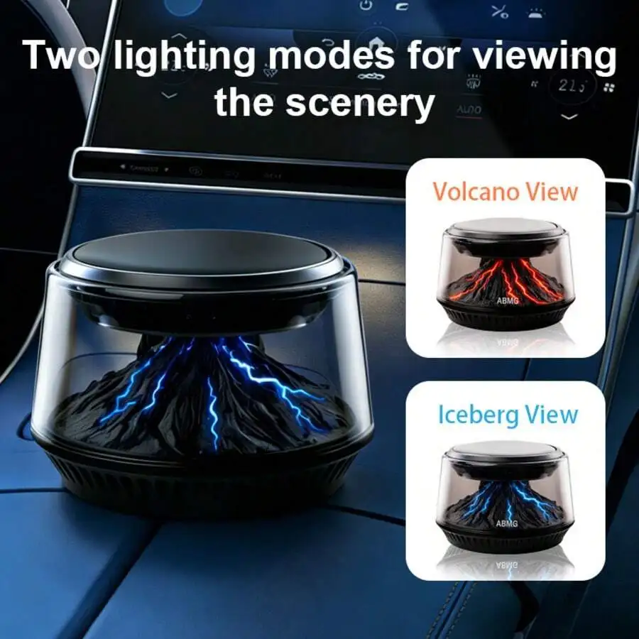Smart Car Air Freshener Diffusers, Volcano Glacier Landscape Car Diffuser With AI Smart Start-Stop, Solar & USB Charging, Portab view 3