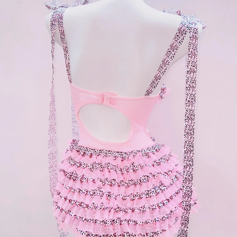 オリジナルデザイン スイートクール ピンクのリボンレーススプライシング レディースキャミソールワンピース 2025秋新作 ガールズ パフスリーブ フェアリードレス レディース