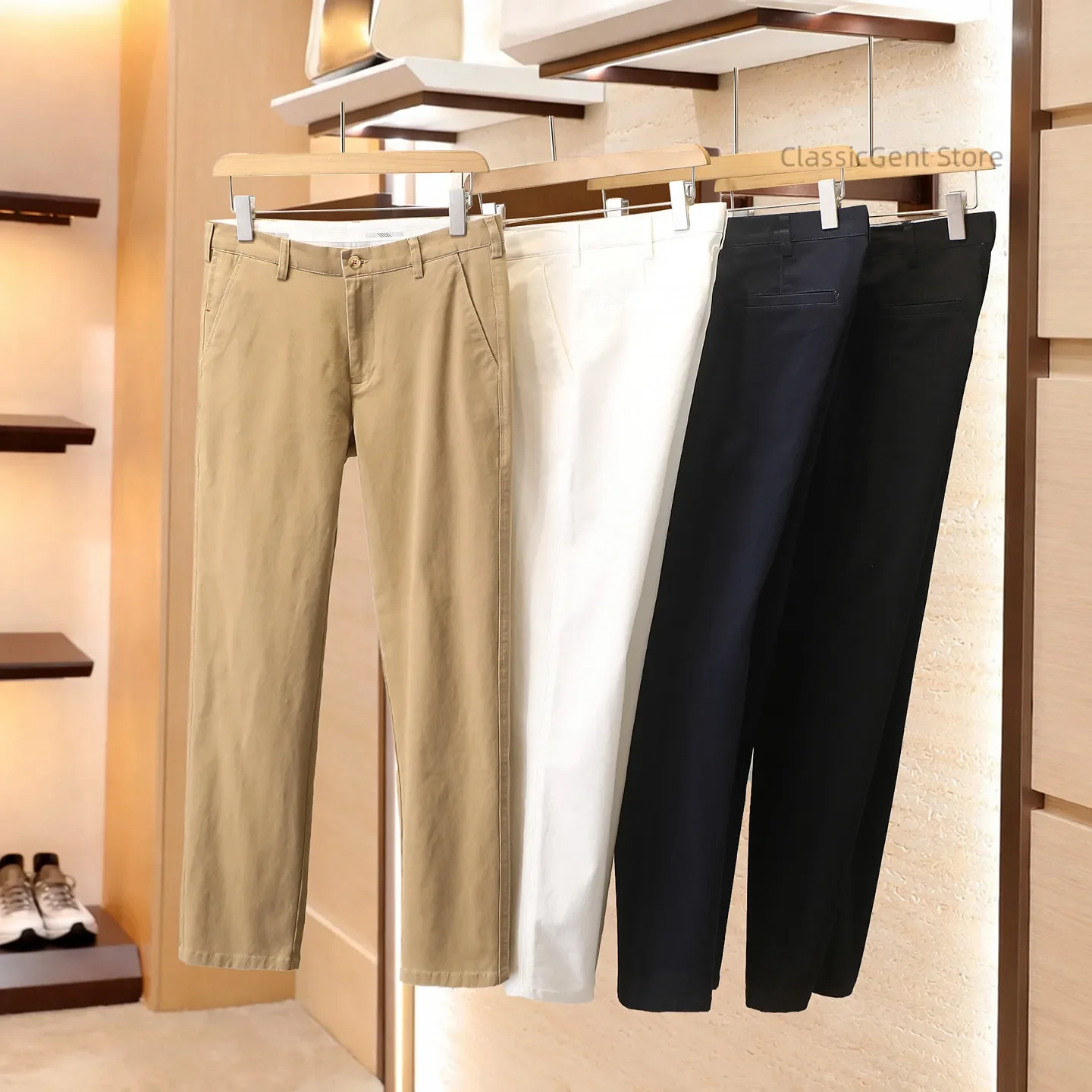Luxury stretch cotton men's commuting non-ironing fit straight casual trousers