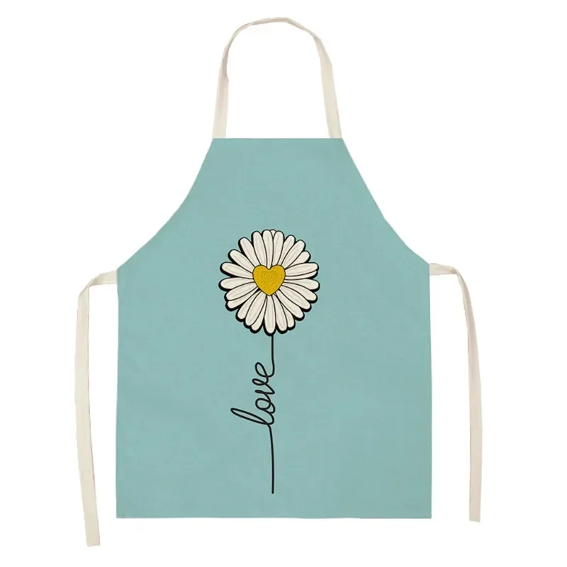 Small Daisy Print Apron Household Small Fresh Ins Wind Linen Sleeveless Kitchen Antifouling Apron Corporate Gift Customization