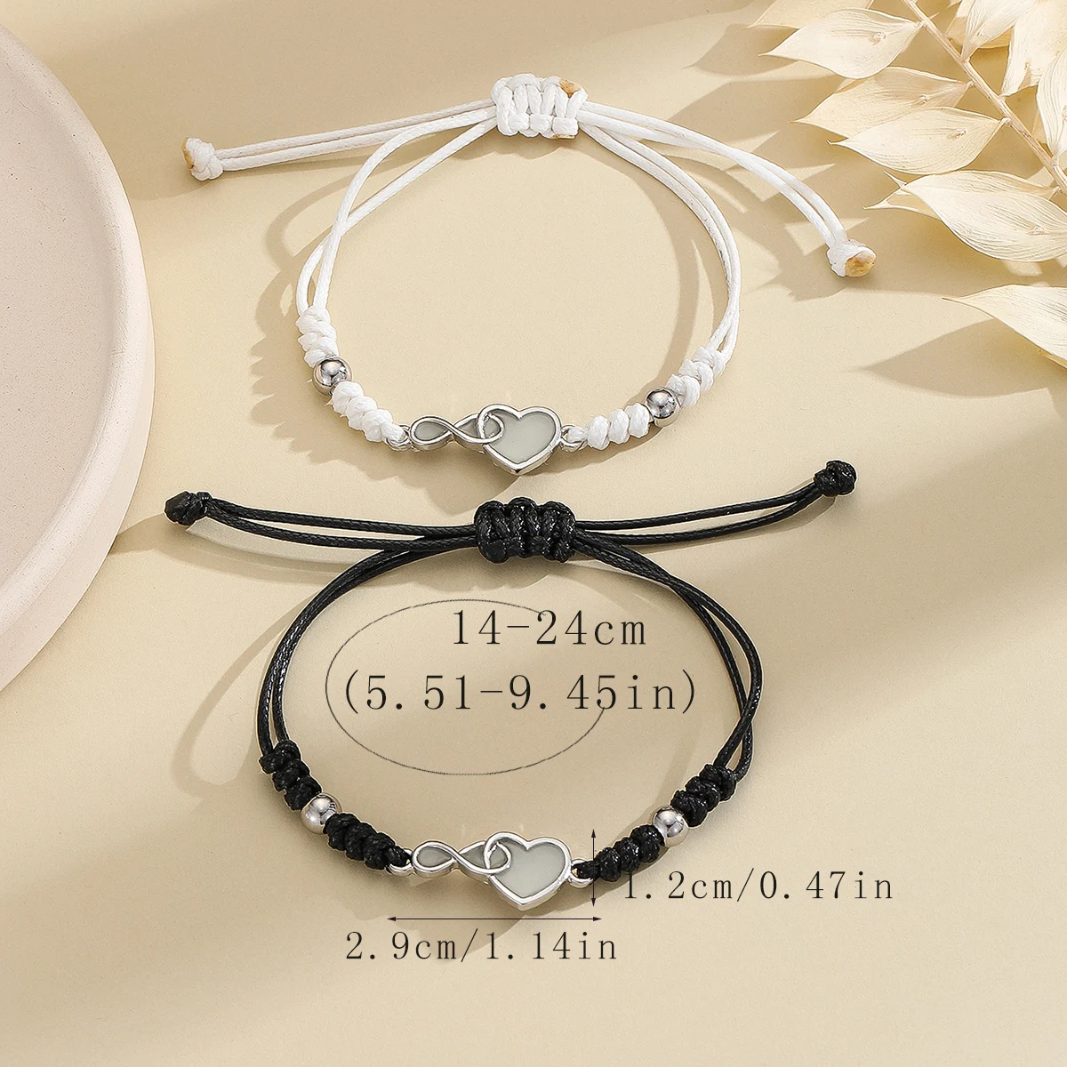 سوار زوجين الحب الذي لا نهاية له مضيئة سوار منسوج يدويًا من الحب الخالد