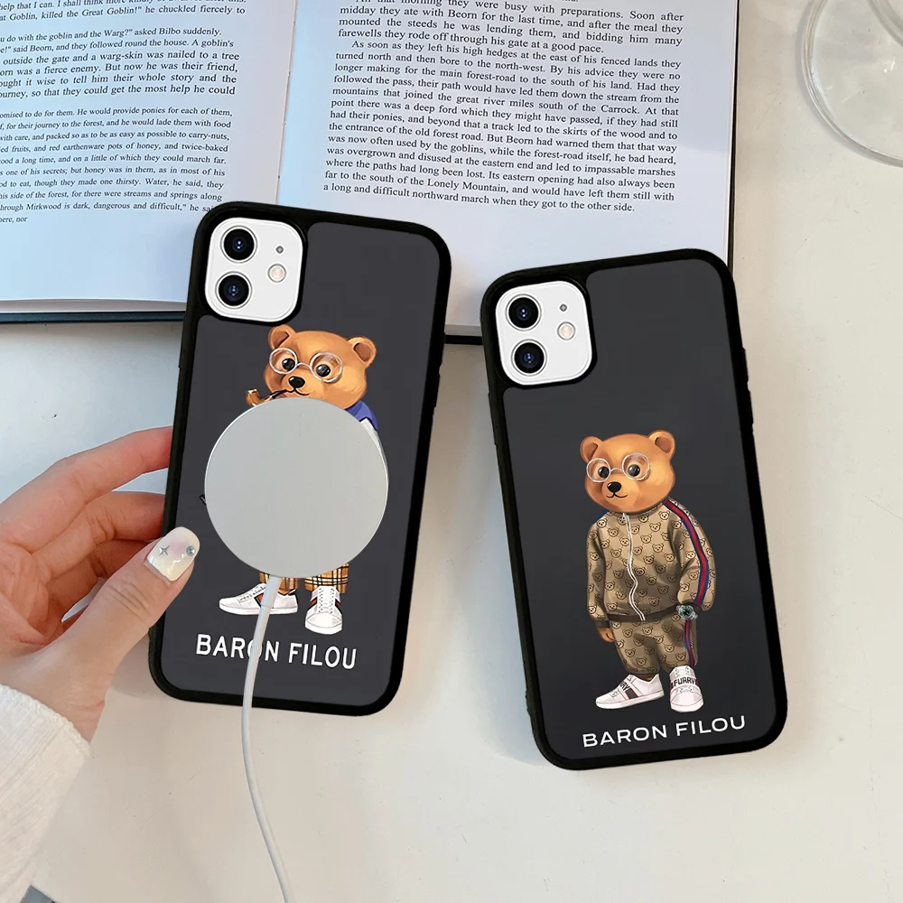 Fashion B-Baron F-Filou Bear Phone Case Magesafe Magnetic Wireless Charge Case For iPhone 16 11 12 13 14 15 Pro Max Plus Mini