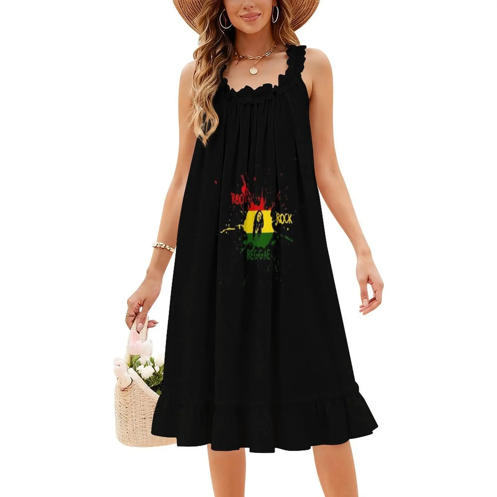 Rocha. Reggae! Vestido boêmio sem mangas para mulheres, vestidos de festa de praia estampados, roupas femininas reggae rasta