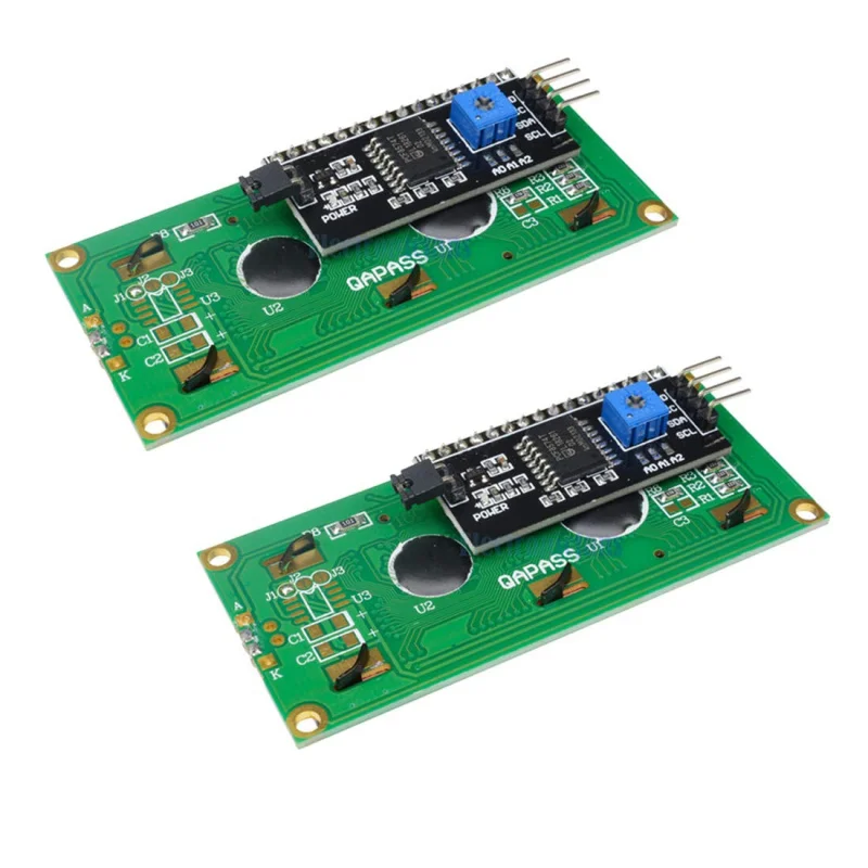 2개 HD44780 I2C 1602 LCD 디스플레이 모듈 (IIC TWI SPI 시리얼 인터페이스 어댑터 포함), 16x2 블루 백라이트 스크린, Arduino용 5V