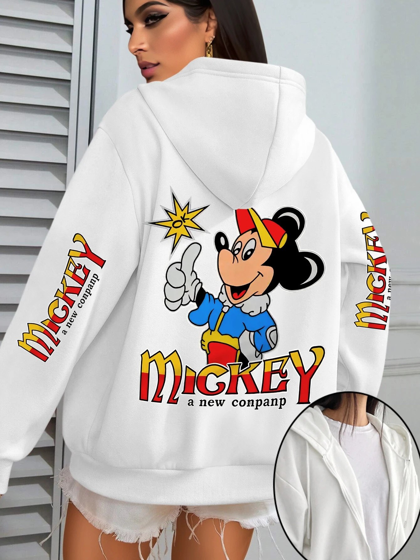 Disney Minnie Mickey Mouse Couple Zipper Hoodies Fleece Sweatshirt Fleece Women's Men Cotton Autumn Winter Pullover Oversized
