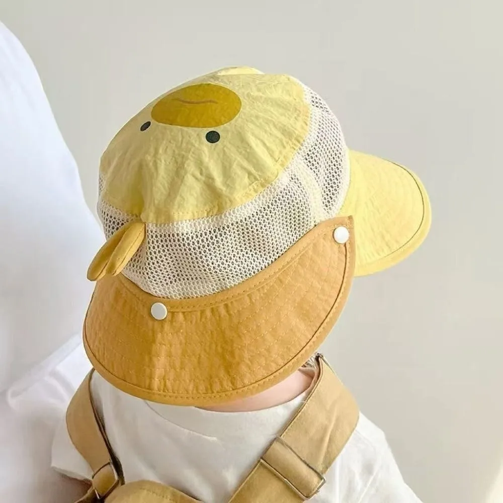 Cappello da pescatore per bambini con animali dei cartoni animati ad asciugatura rapida Cappello da sole estivo in rete staccabile Lettera ricamata Cappello da sole anti-UV Cappello da pescatore per bambini