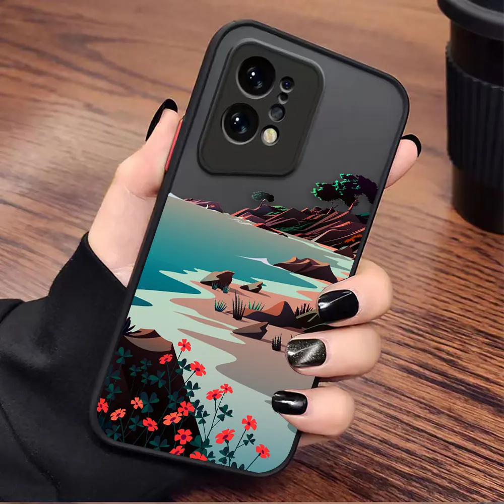 Lovely Hand Painted Spring Scenery Pattern Matte Case for OPPO Realme 10 9 9I 8 8I 7 7I 6 5 3 FIND X3 X4 PRO 5G Case Funda Shell