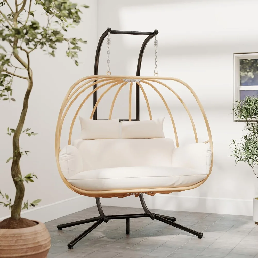 

Hanging Chairs with Stand, All Weather Egg Chair Outdoor, Double Outdoor Egg Swing Chairs, 2 Person Patio Swing Chairs