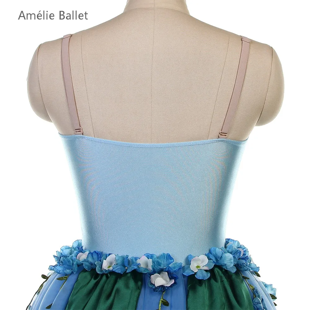 25183 Volwassen Meisjes Ombre Hemelsblauw met Bloem Trim Danskostuums Stage Performance Ballet Tutu Rokken Romantische Ballet Dancewears