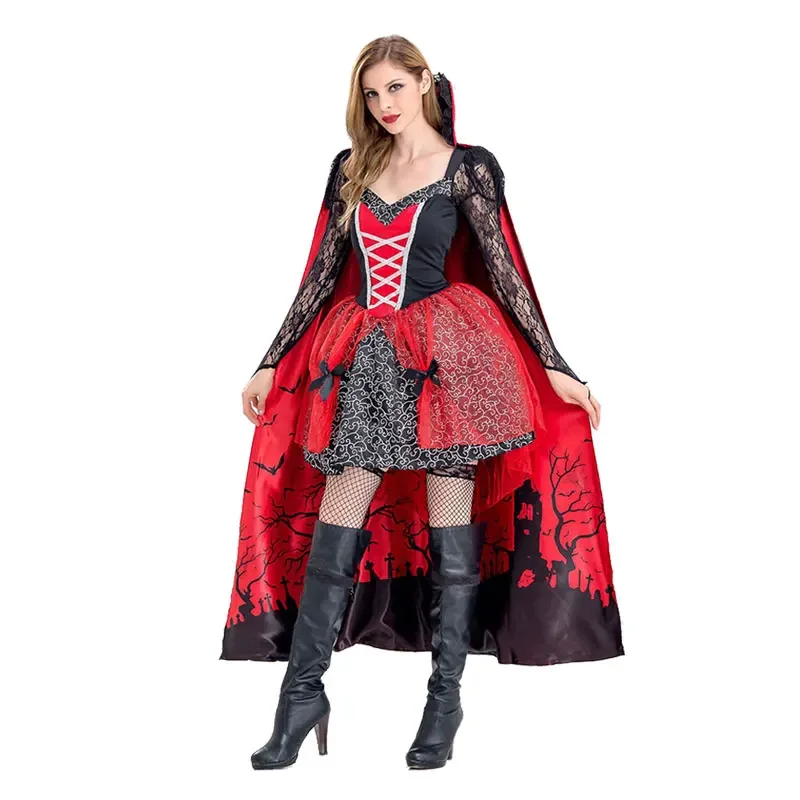 

Halloween European Medieval Court Vampire Costume for Adult Women Fancy Party Dress Up Carnival Witch Cosplay Uniform Dresses