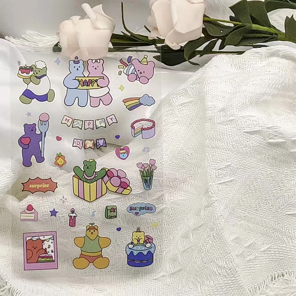 

2Sheets Cute Bear's Gift Stickers Cartoon Animals Decals For Hand Account Luggage Notebooks Laptop Fridge PET Graffiti Stickers