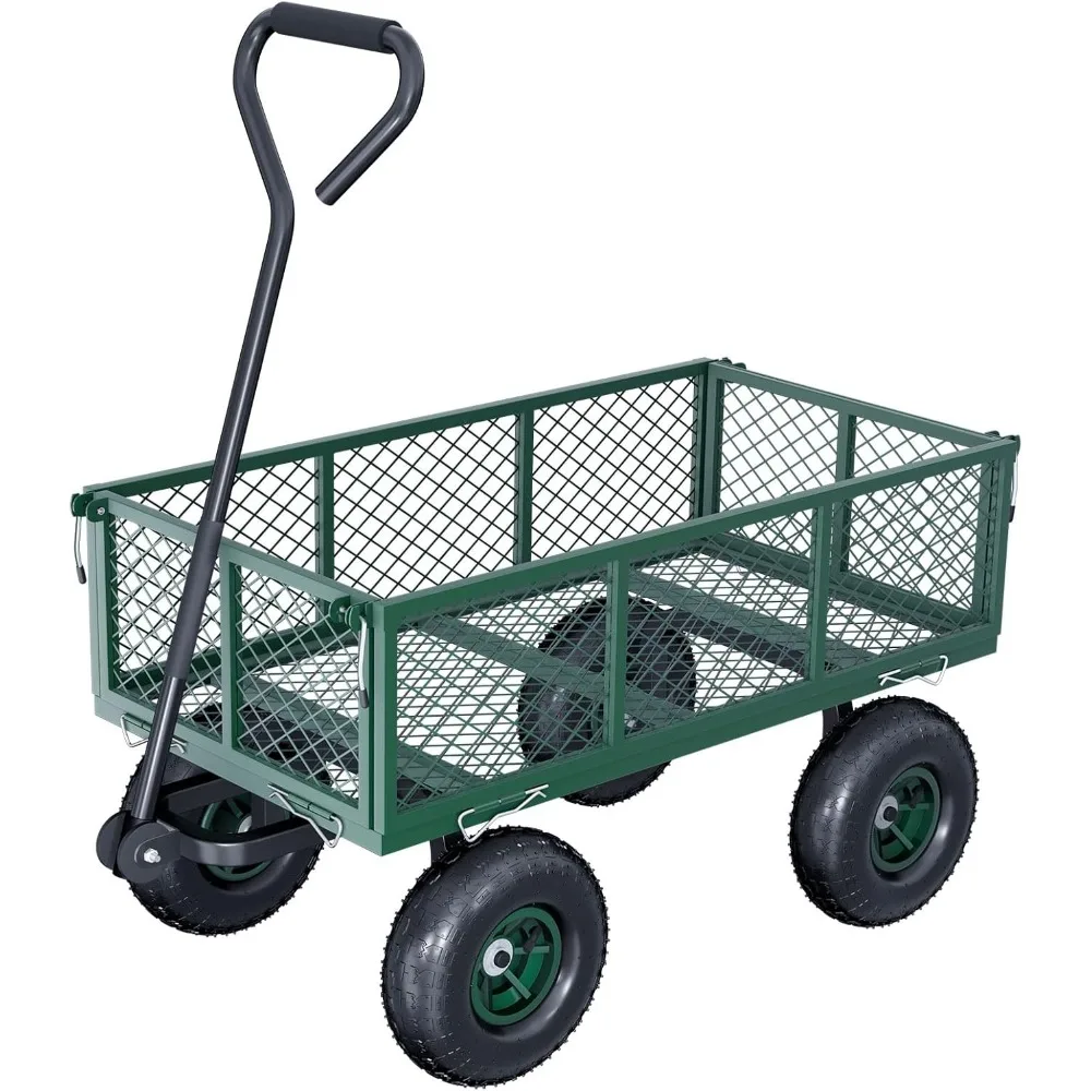 

Steel Garden Cart, Heavy Duty 700 lbs Capacity, Utility Metal Wagon with 180° Rotating Handle and 10" Tires, Wheelbarrow