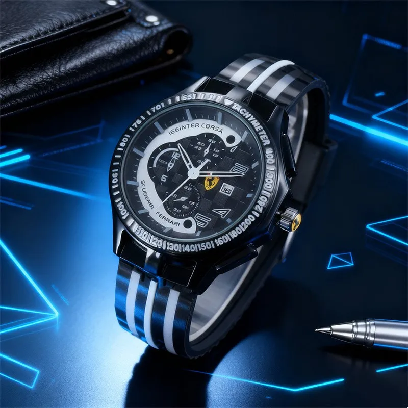 العصرية والعصرية الطلب الكبير سيليكون الرياضة ساعة كوارتز رجالية لفيراري 458 488 599 612 FF F12 اكسسوارات الديكور