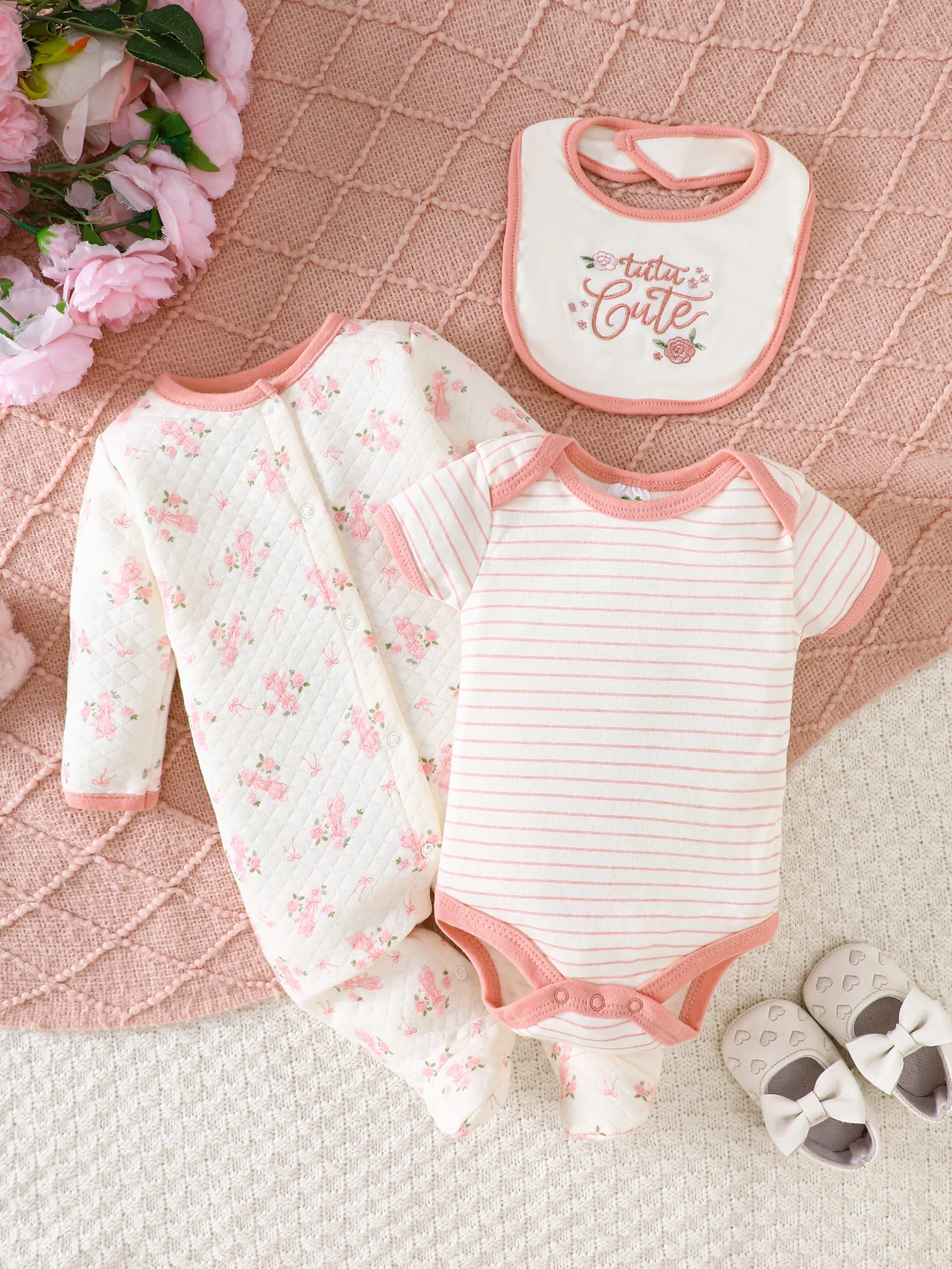 Baby Clothing Quilt - Baby Girl 3Pcs Clothing Set Quilted