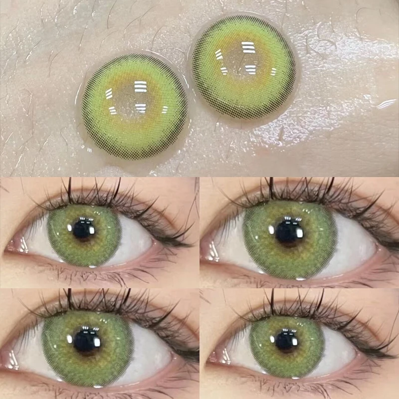 Lentilles de Contact Souples en Vert et Bleu pour Document, Accessoires de Cosmétique pour Étudiant, Anime Naturel, 2 Pièces