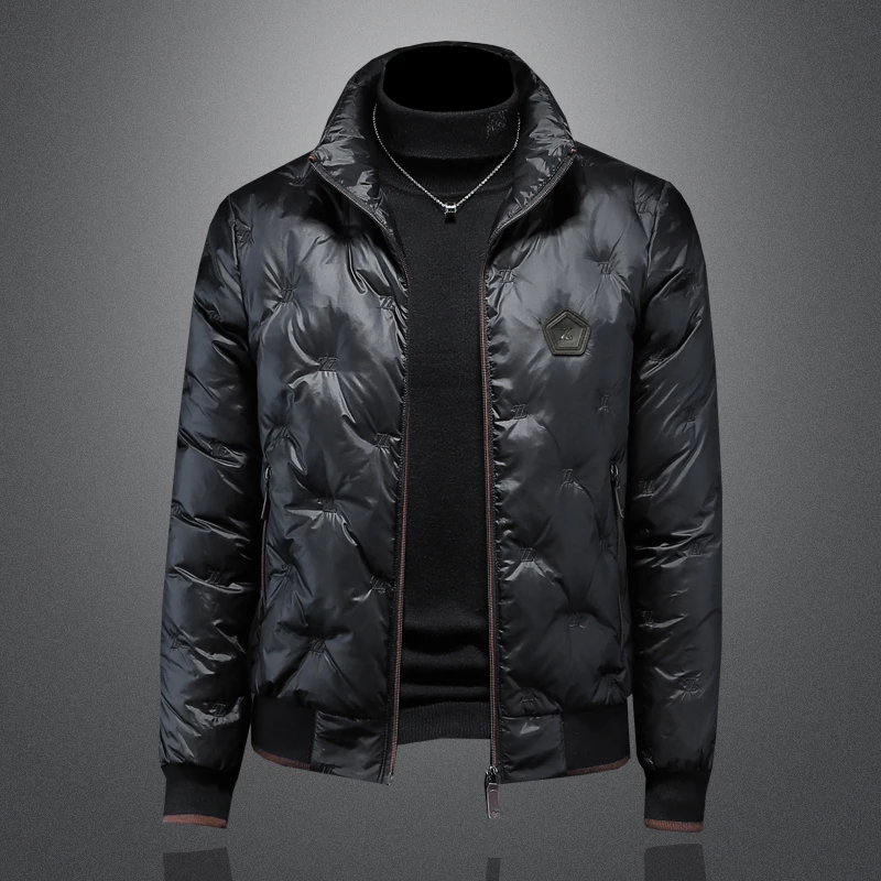 

Embroidered Thiened down Jaet Men's Faion Brand Winter New Sle Lightweight ort No-Cap White Du Feather Coat