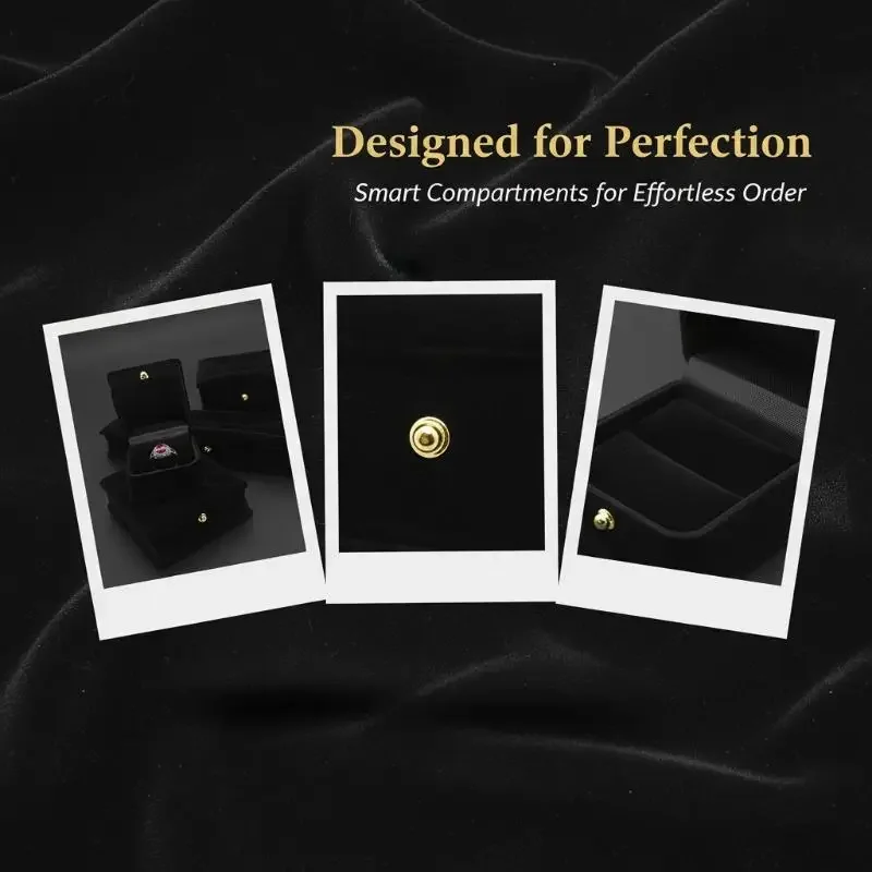 

Luxury Black Velvet Jewelry Display Box Holds 1 Ring Pendant Bangle Necklace Keepsake Cases for Engagement Anniversary Gift