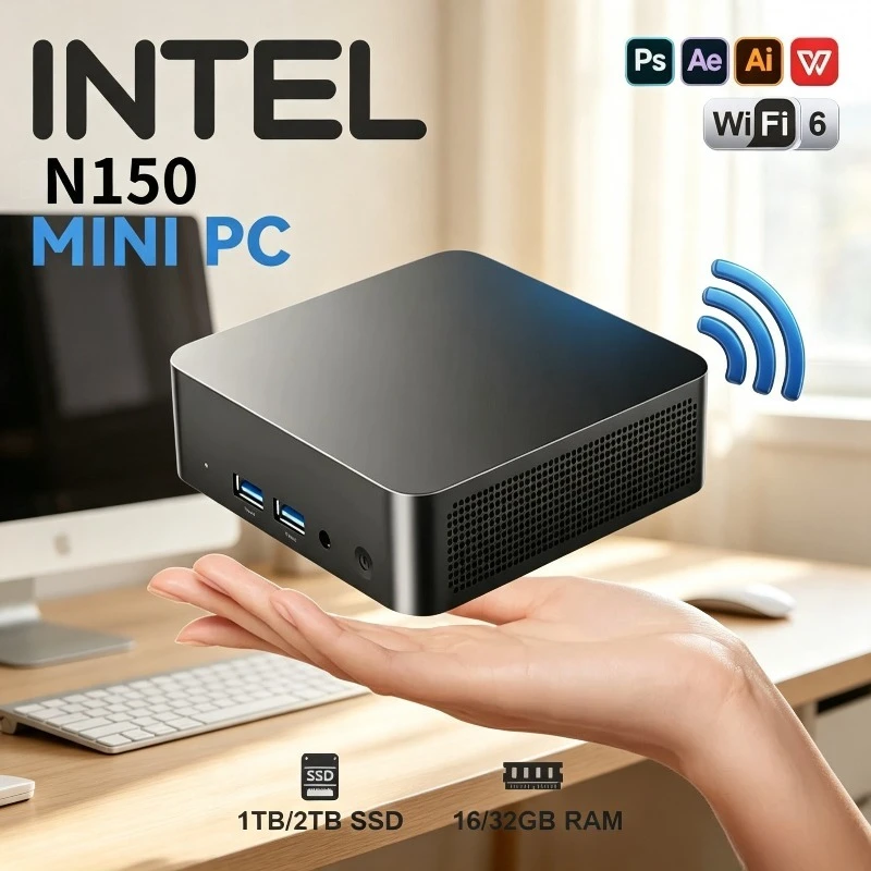 NMini Pc Intel Core N150  Portable  Computer 16GB RAM 1/2TB SSD WIFI 6 BT5.2 4K 60Hz HD Gaming Office Study Pc