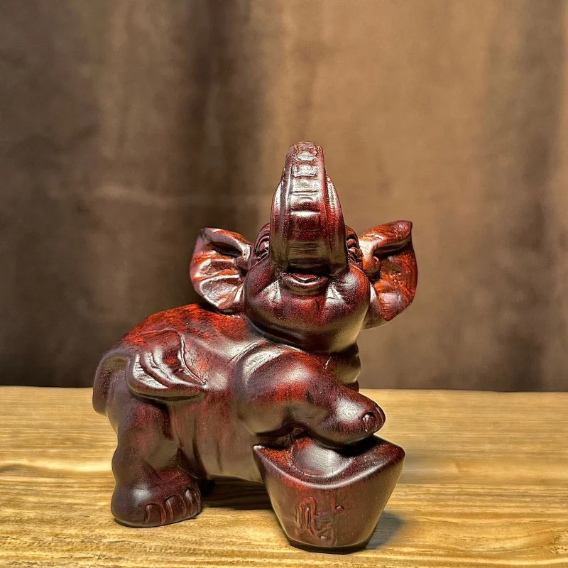 Ebony Wood Carved Elephant Ornaments Pair for Entrance Shop Decoration Art New Home Opening Gift