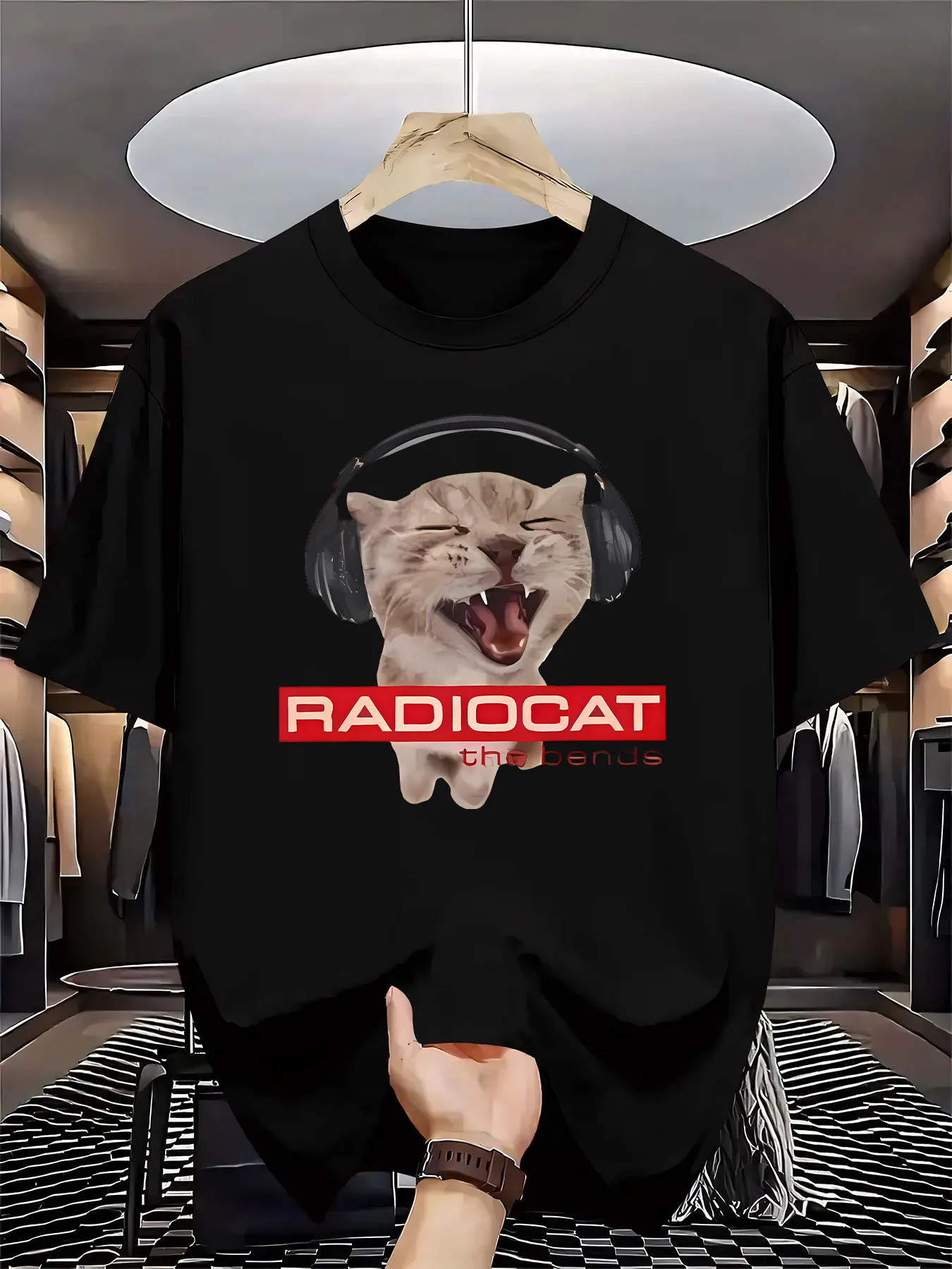 

Headphone Cat, Graphic Printing Summer, Autumn and Winter Pure Cotton Casual and Comfortable Men's and Women's T-shirts