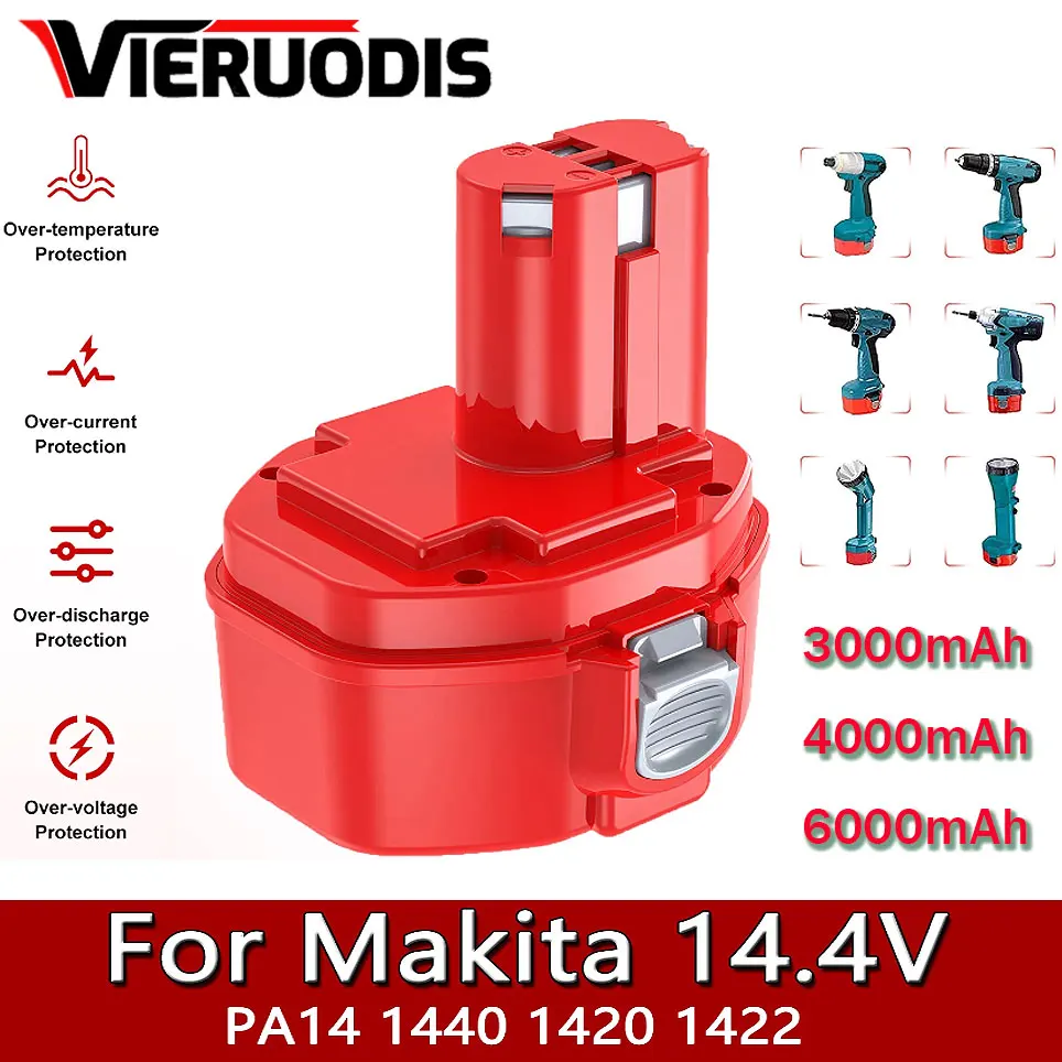 For Makita 14.4V 4000mAh 3000mAh 6000mA Ni-MH Power Tools Battery for MAKITA PA14 1420 1422 1433 1434 1435F JR140D 192699-A