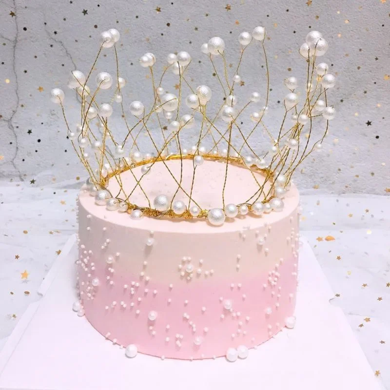 Artificial Pearl Crown Cake Topper Home Restaurant Baby Shower Birthday Party Decor Supplies Cake Topper Birthday Decoration