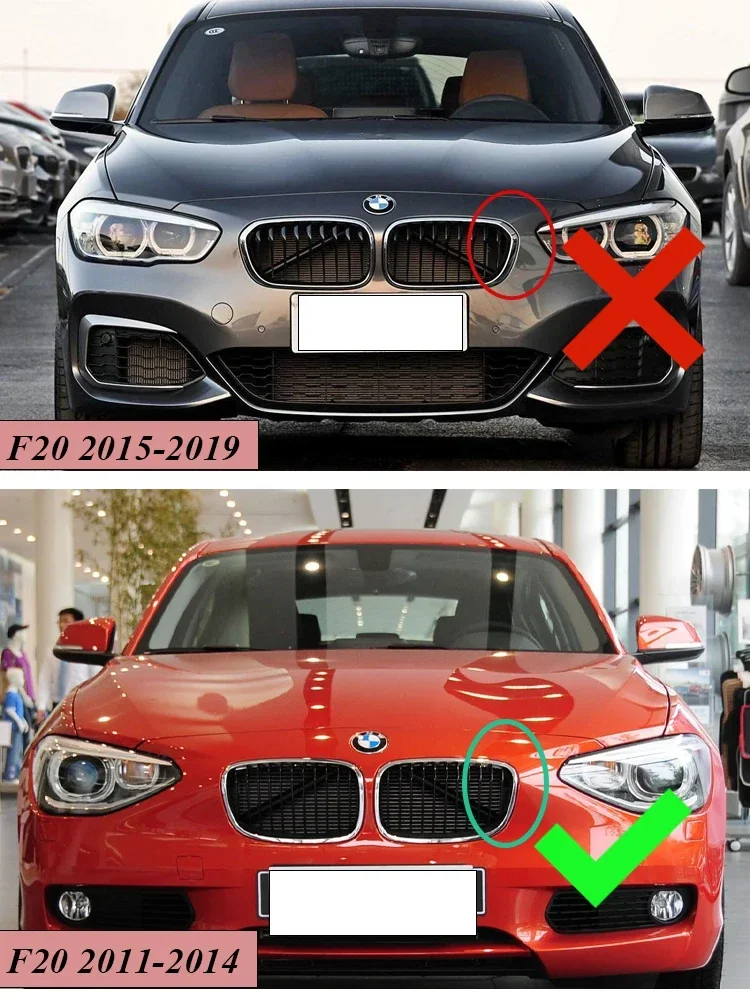 For BMW 1 Series F20 F21 2011-2014 Kidney Front Bumper Grille116i 118i 120i Gloss Black  Double Slat Racing Grill Accessories