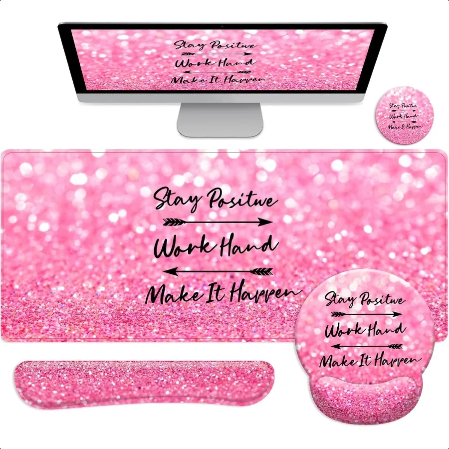 

Длинный коврик для мыши XXL эргономичный настольный коврик игровой набор клавиатура подставка для запястья коврик для мыши подходит для офиса и дома розовый комплект XXL