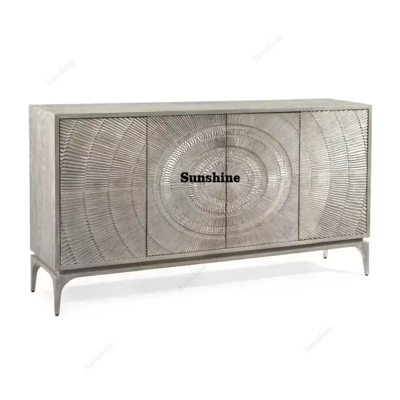 

YLiving room furniture minimalist silver foil oak sideboard silver gray decorative entrance cabinet hotel living room storage