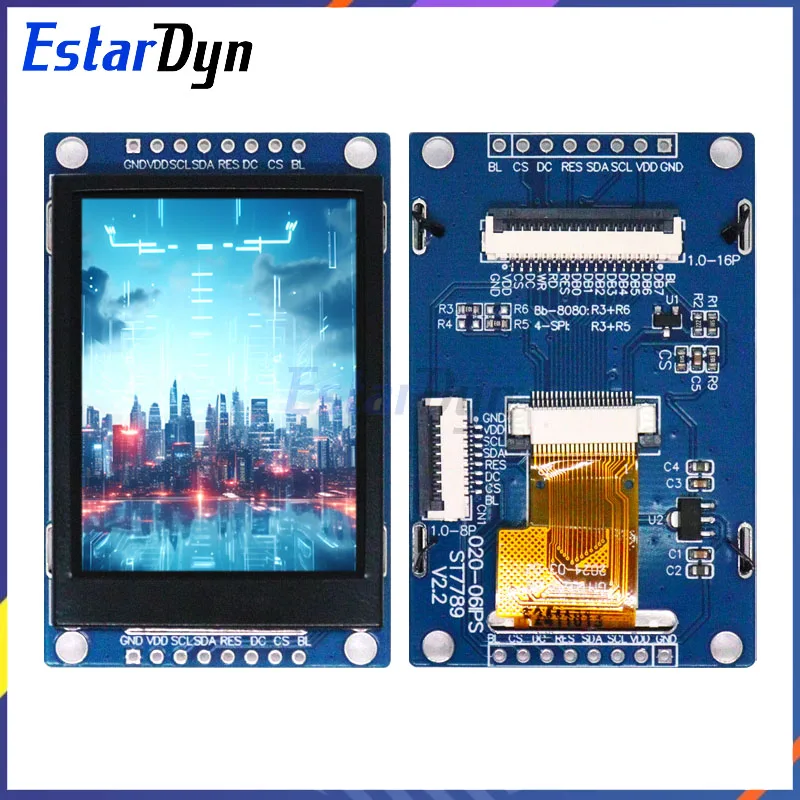 Estardyn‌ 2.0 Inch 240x320 Full Color TFT LCD Display Module with ST7789 Controller, SPI/Parallel Interface