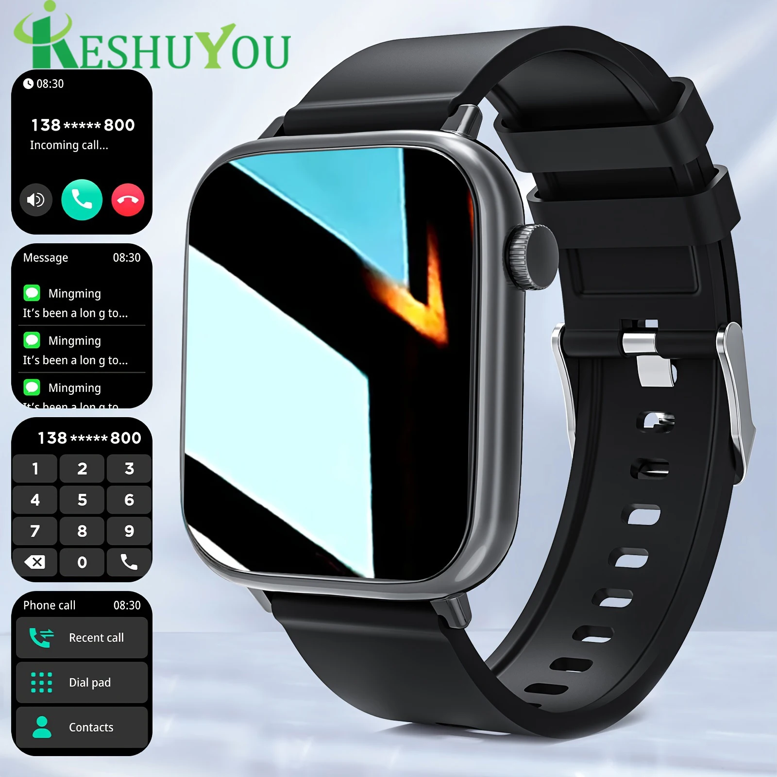 

KESHUYOU 2025 Bluetooth Talking Smart Watch 1.85 Full Touch Screen Sport Health Monitoring IP68 Waterproof Men Women Smart Watch