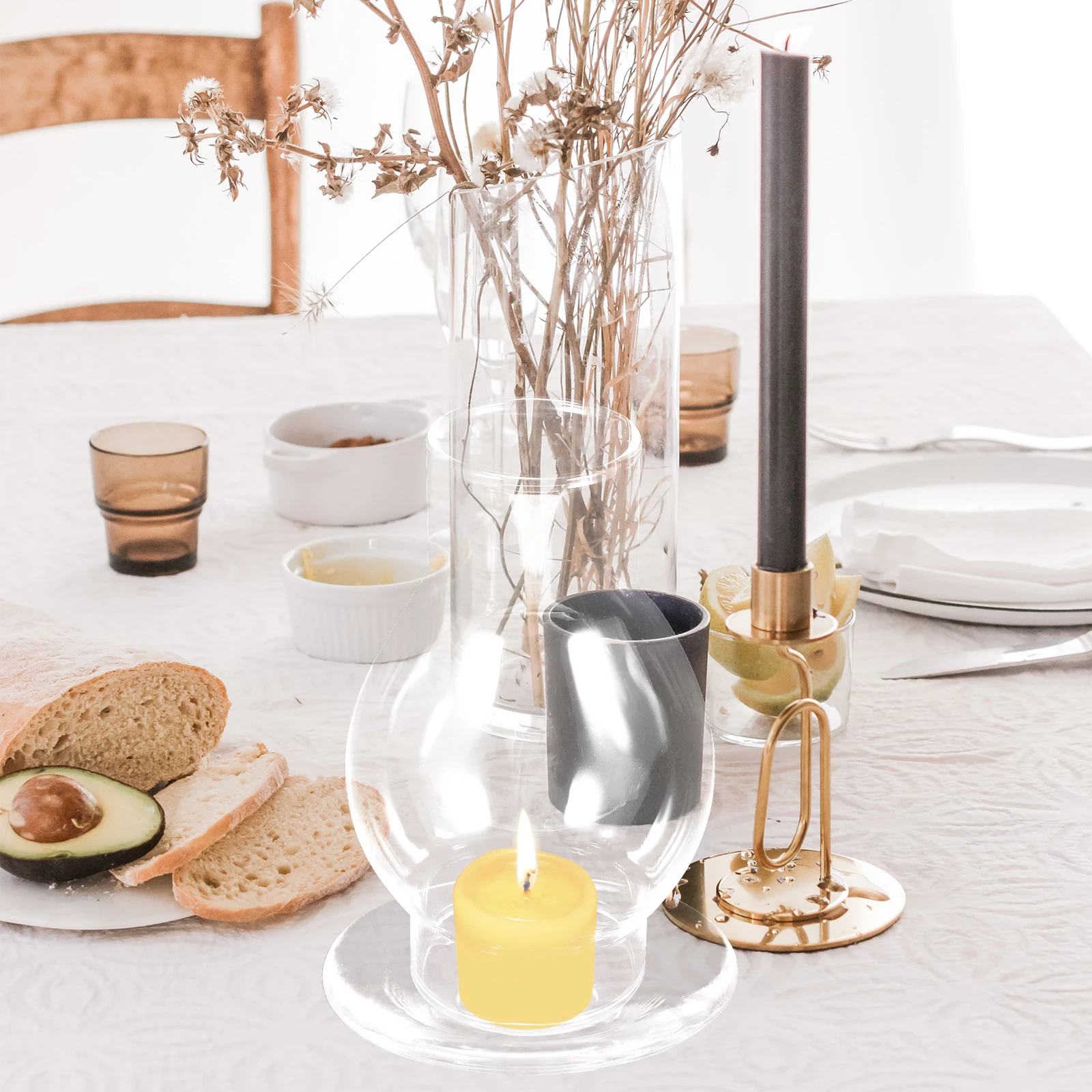 

1Set Windproof Holder Glass Transparent Cover for Table Centerpiece Tea Light Decor Wedding Events Home Decoration