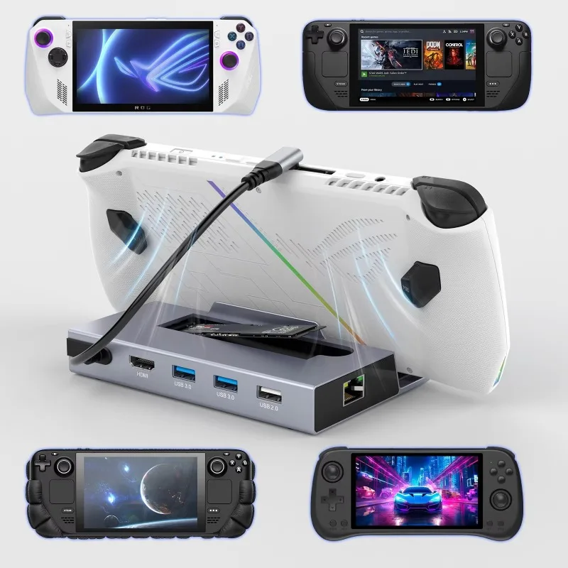 USB Type C 3.0 Hub Docking Station HDMI 4K 60Hz RJ45 Gigabit LAN 100W PD Rapid Charging M.2 SSD Bay for Game Console Switch Dock