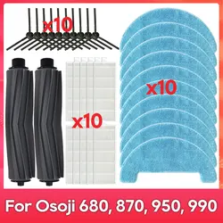 Fit For ( Osoji 680, 870, 950, 990 ) Robot Vacuum Cleaner Spare Parts Main Side Brushes Hepa Filter Mop Cloth Rag