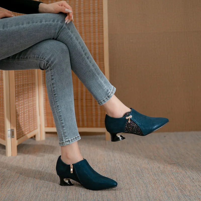 Women\'s Fashion Shoes Woman New Thick Heel Shallow Mouth Footwear Shaped Heel Color Blocking Party Shoe Everyday All-match Shoes