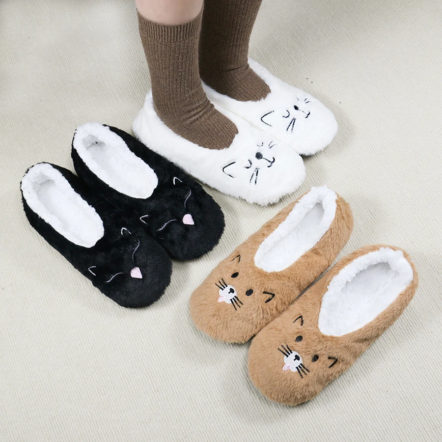 1 Pair Women's Floor Socks Animal Pattern Cat Cute Home Soft Comfortable Padded Thicken Warm Floor Shoes Slippers