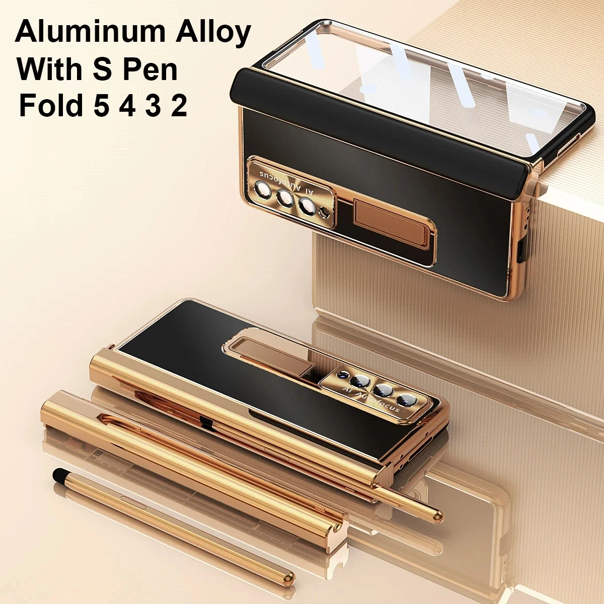 

Stainless Steel Stand Metal Case For Samsung Galaxy Z Fold 2 3 4 5 With Pen Aluminium Bumper 360 Full Protection Hinge Cover