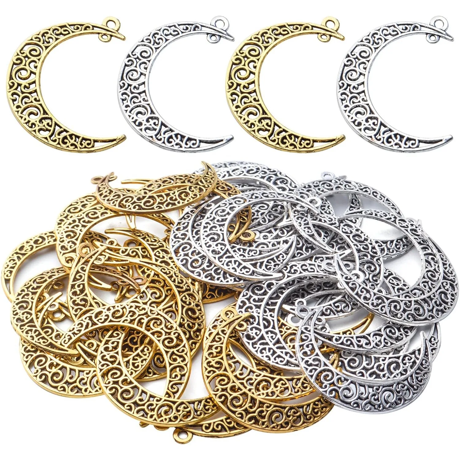 

40pcs Hollow Moon Charms Crescent Moon Pendants Celestial Charms Crafts Supplies for DIY Bracelet Necklace Jewelry Making